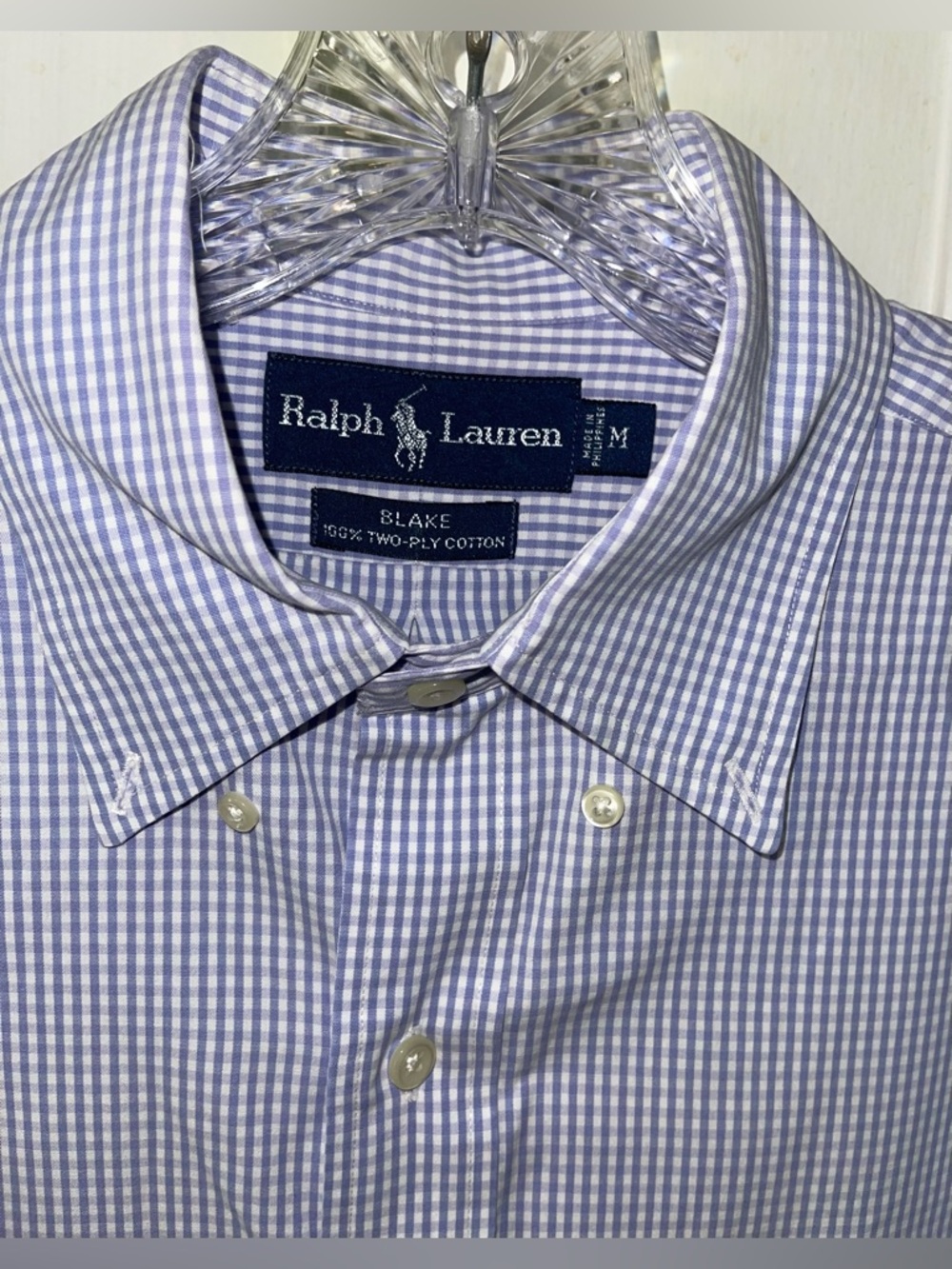 Ralph Lauren Light Blue Mini-Check Button-Down Dress Shirt